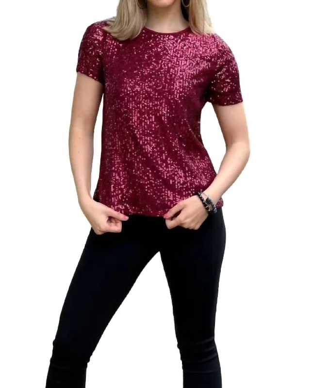 Contemporary Women's Clothing Sequin Top In Wine