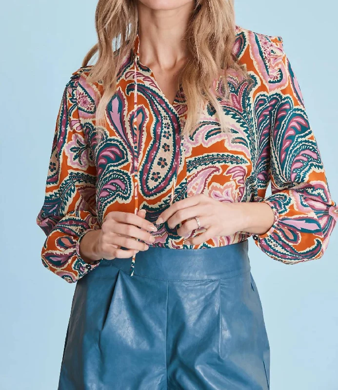 Chic & Cozy Collection Maggie Paisley Silk Top In Multi