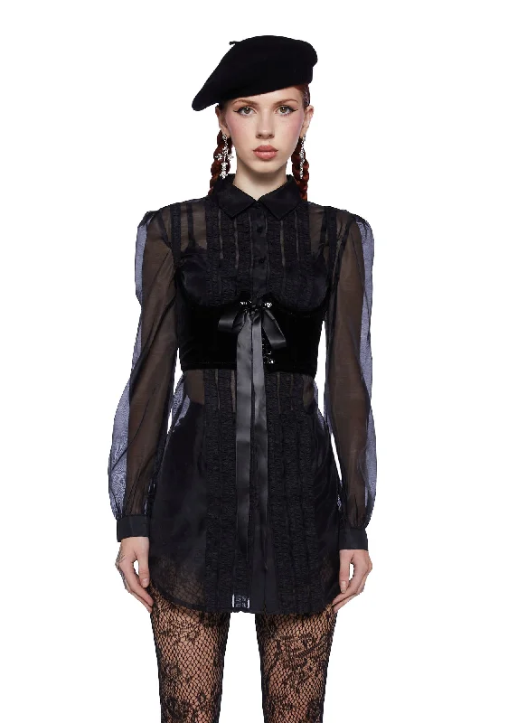 Relaxed Style I Totally Paused Sheer Top - Black