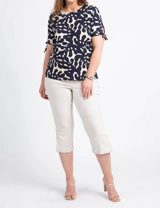 Best Boutiques Online Palm Leaf Tie Sleeve Top In Jet Blue