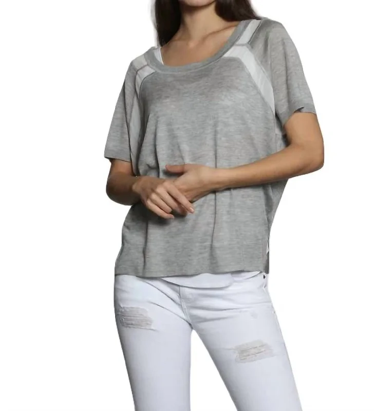 Clothes For Women Sheer Trim Scoop Top In Grey