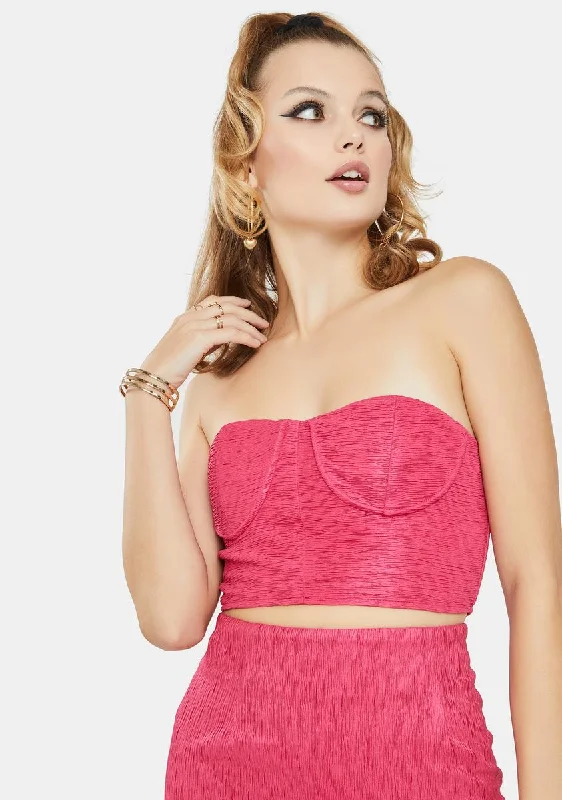 Premium Fabrics Hot Pink Textured Underwire Tube Top