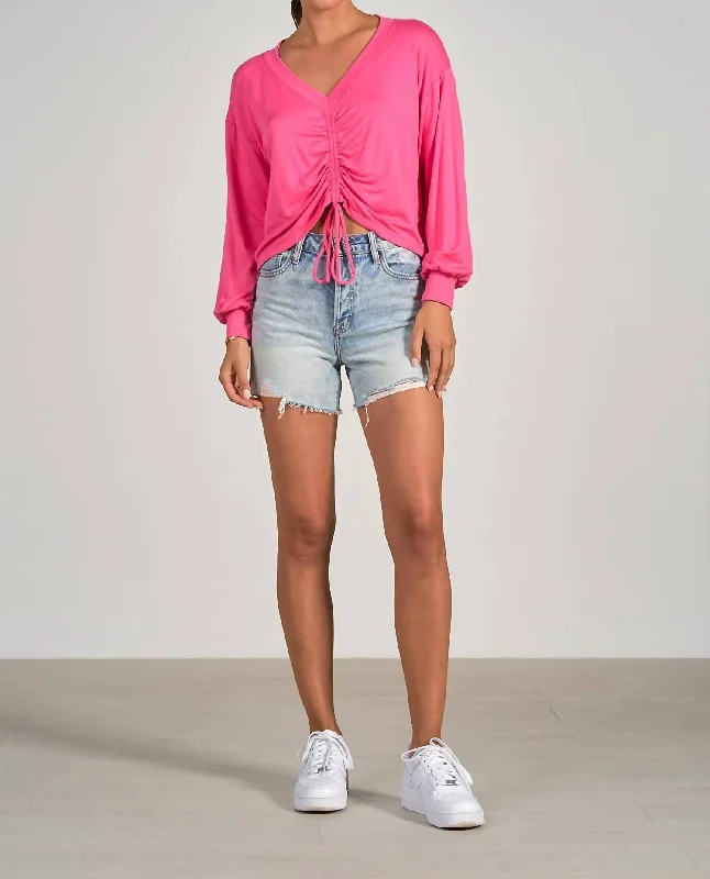 Stylish Savings Shirred Front Top In Pink