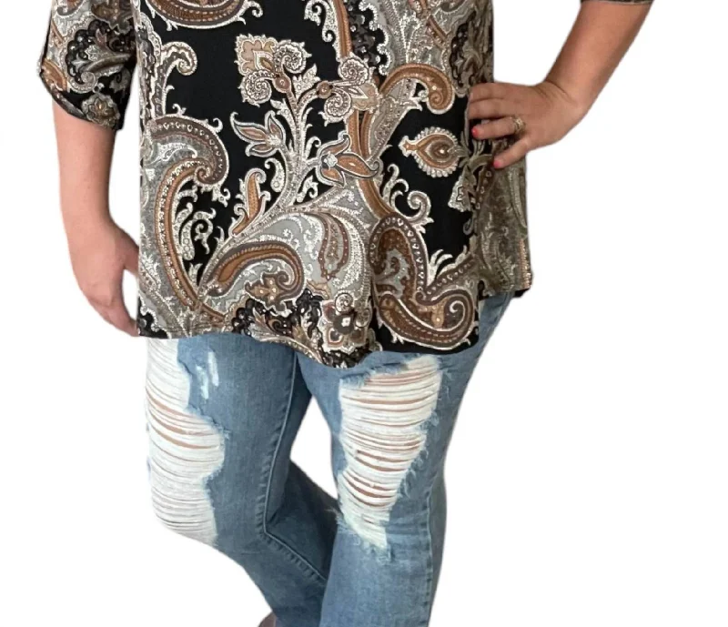 Clothing Store Paisley Gabby Top In Black Multi