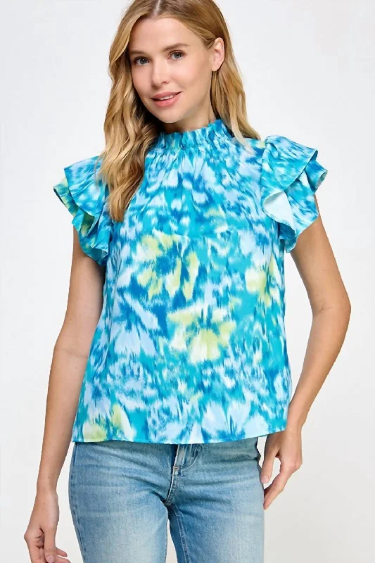 Women's Online Boutique Ruffled Neckline Top In Teal