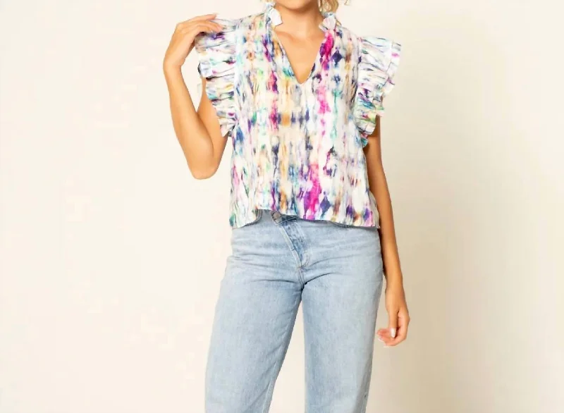 Catch Every Fashion Trend Sophia Ruffle Top In Purple Multi