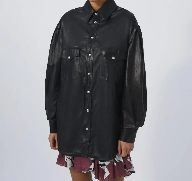 Trendy Street Style Zanzibar Leather Overshirt In Black