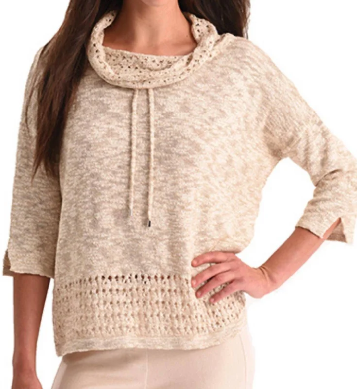 Unleash Your Trendy Side Cowl Neck Crochet Top In Sand