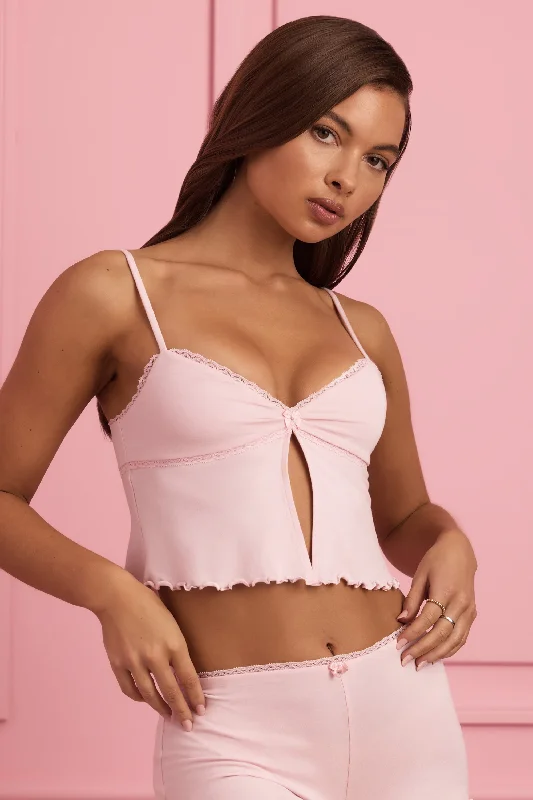 Special Offer For You Lace-Trim Babydoll Pyjama Top in Baby Pink