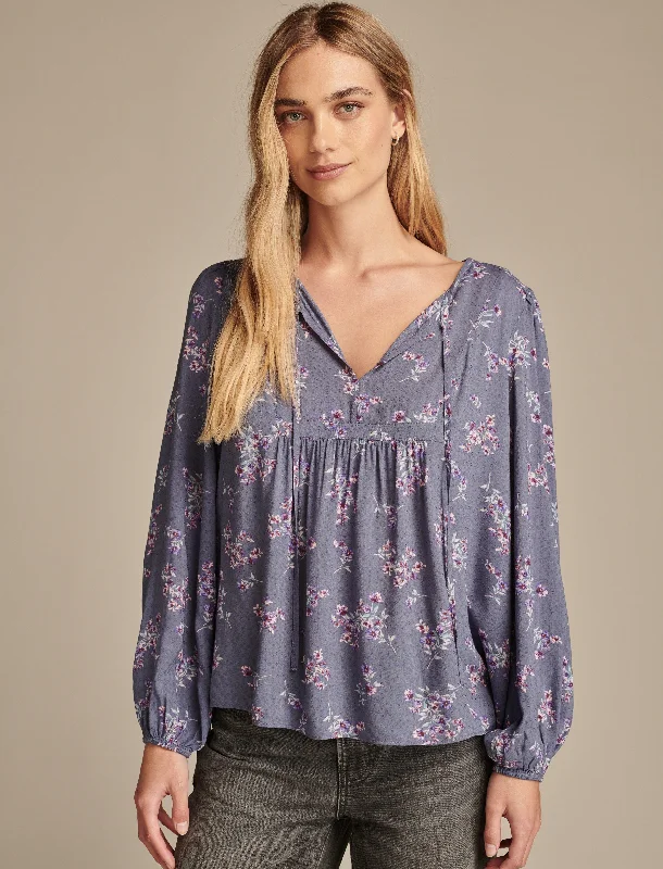 Stylish Women's Apparel Lucky Brand Women's Floral Printed Peasant Top