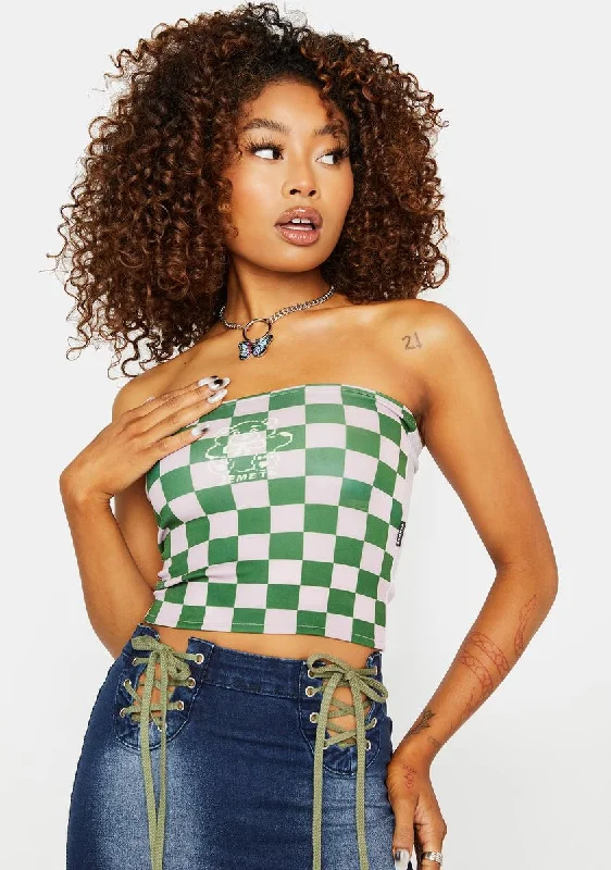 Trend Forward Women's Wear Checker Bear Tube Top