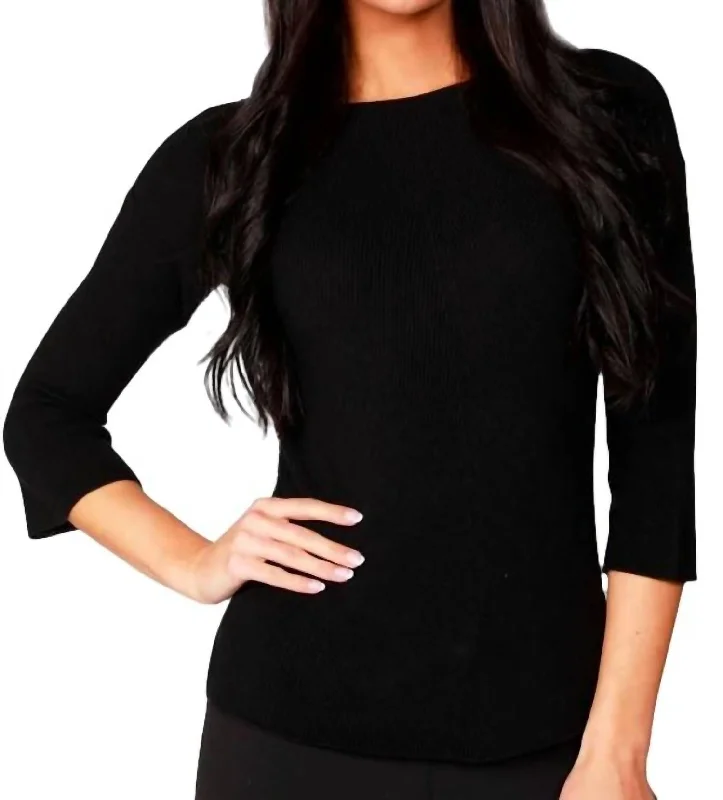 Unbeatable Prices Ribbed 3/4 Sleeve Top In Black