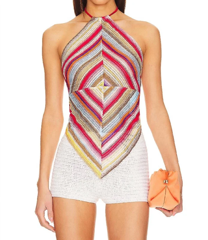 Vibrant Femme Fashion Striped Crochet Top In Multicolor Red Stripes