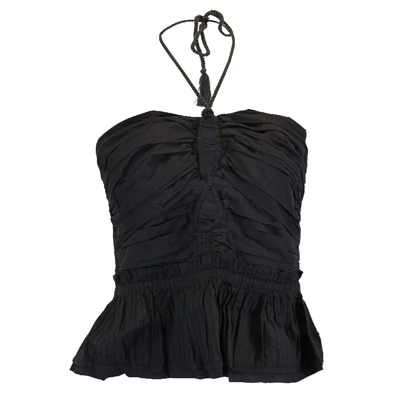 Fashion Essentials Ulla Johnson Adaleigh Keyhole Peplum Top in Black Cotton