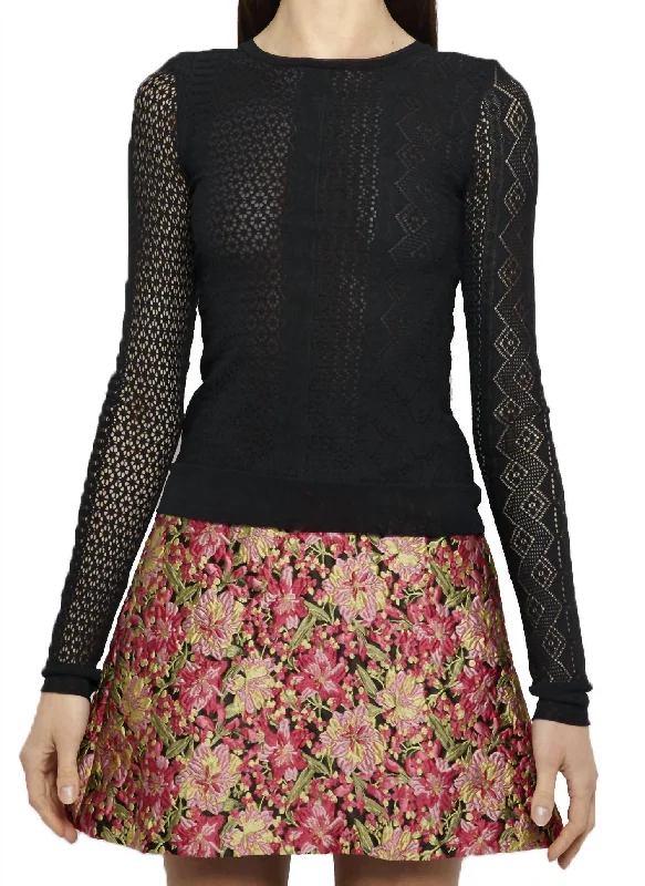 Laid-Back Elegance Patchwork Stretch Lace Kendra Top In Black