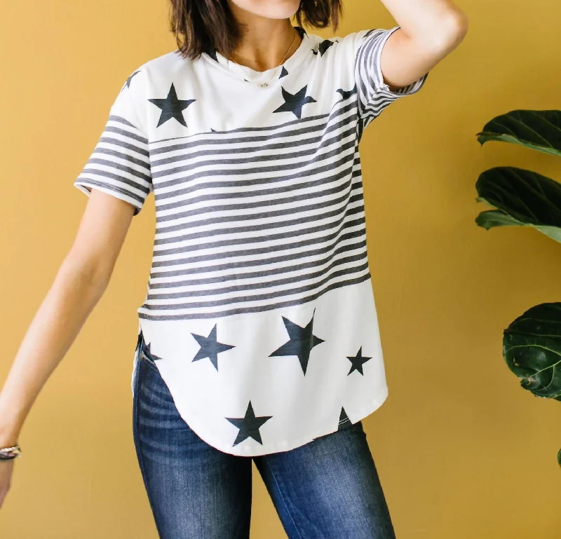 Trend Setting Threads Stripes & Stars Top In Black & White