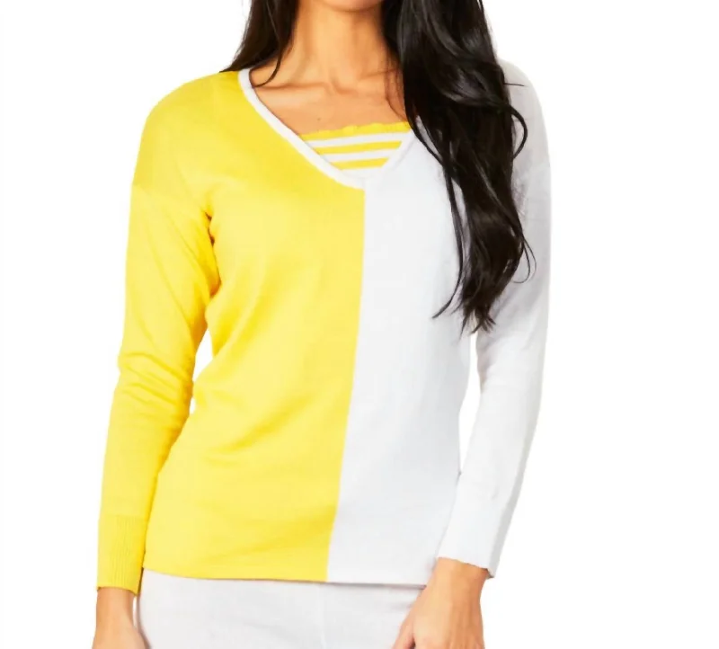 Quality Wear Two-Tone Stripe Detail Top In Lemon/white