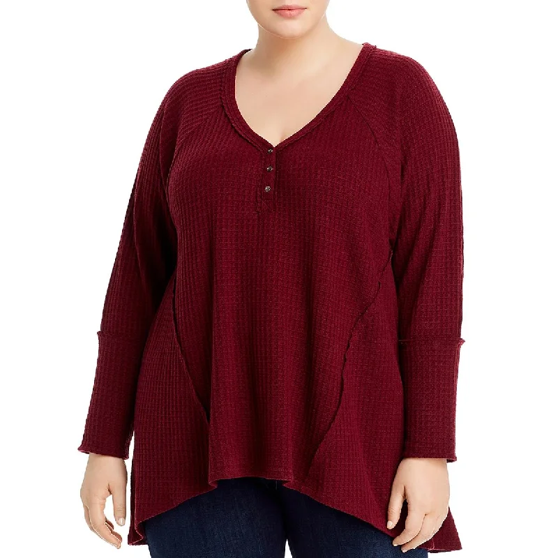 Trend Leading Collection Plus Womens Waffle Henley Henley Top