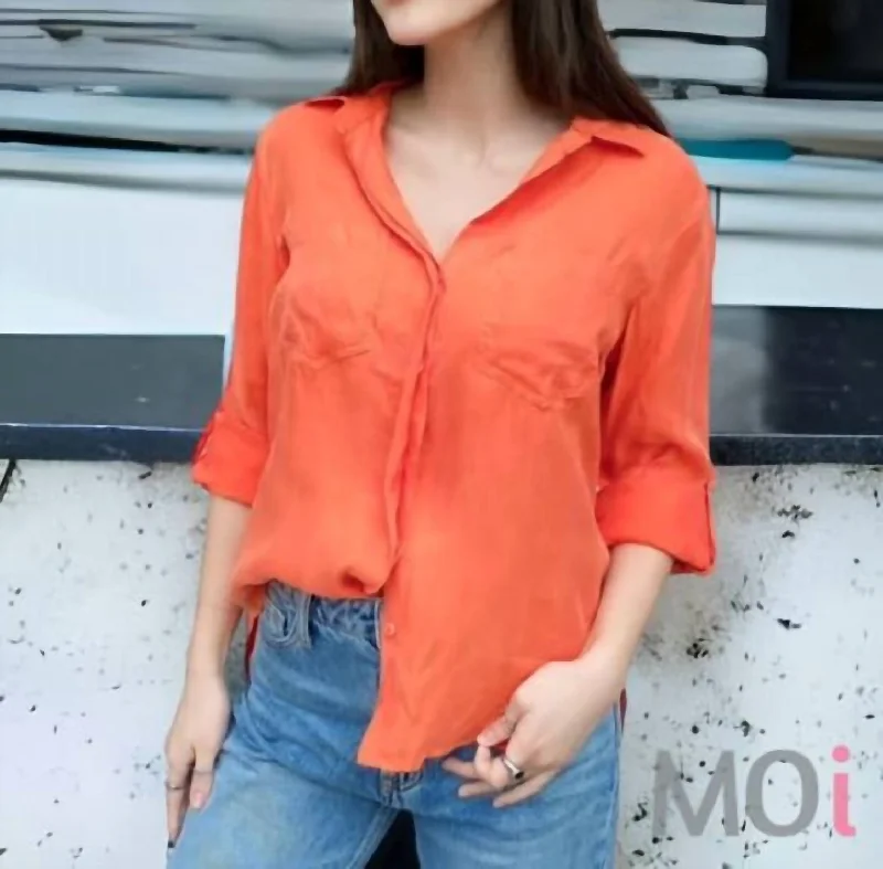 Women's Clothing for All Occasions Riley Roll Tab Sleeve Top In Hot Orange