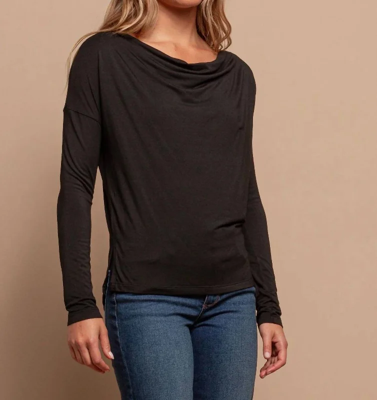 Casual Women's Clothing Cowl Neck Top In Black