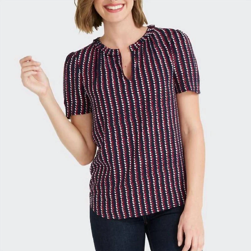 VIP Member Discount Heart Peasant Top In Nassau Navy Multi