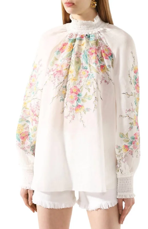 Everyday Fashion Zinnia Shirred Top In Ivory Floral