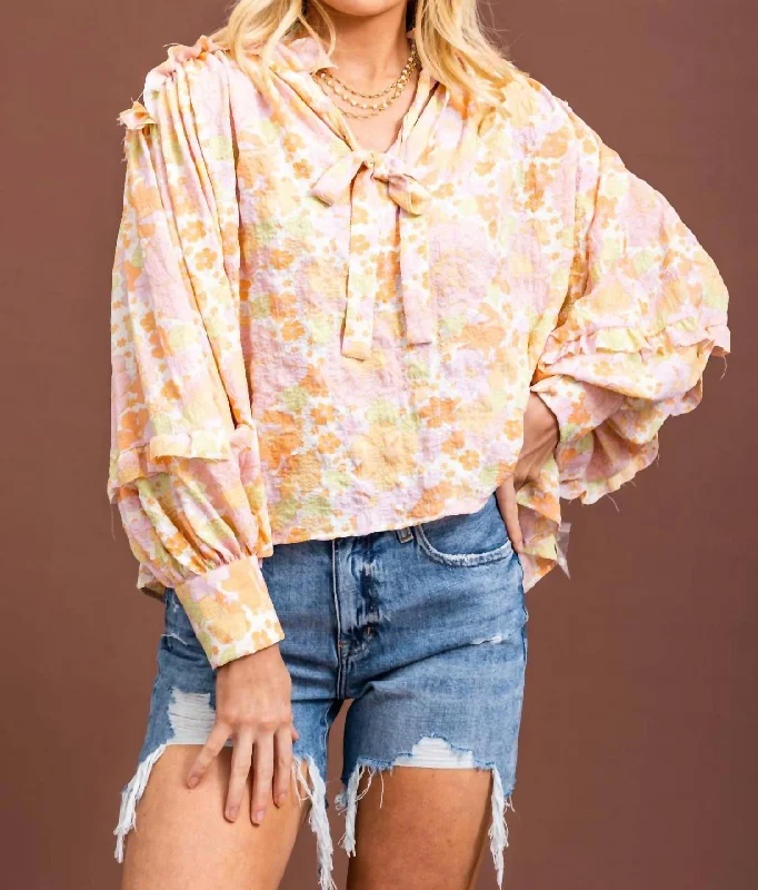 Laid-Back Elegance Seersucker Ruffle Top In Floral