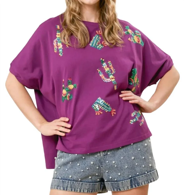 Flash Sale Starts Colorful Cactus Top In Purple