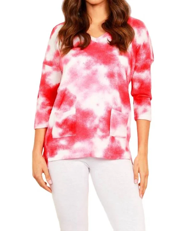 Trend Setting Wardrobe Soft Stretch Tie Dye 3/4 With Pockets In Red