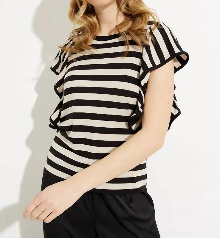 Step Ahead, Lead The Trend Ruffle Sleeve Top In Black Moonstone