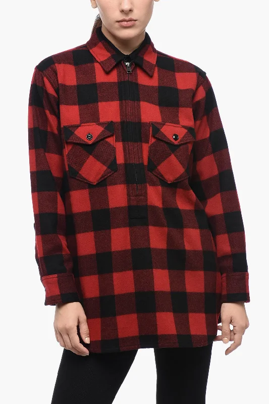 Fashionable Women's Wardrobe Woolrich Half-Zipped Shirt with Check Motif