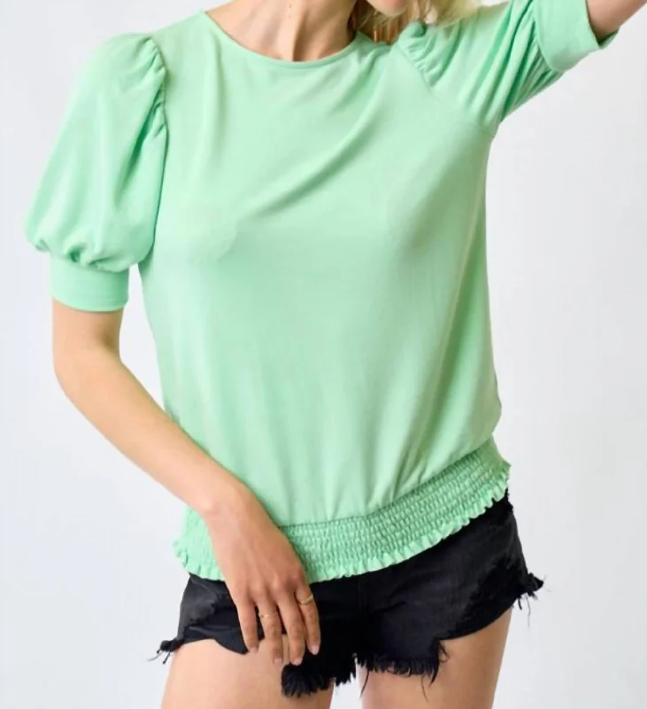 Style Breakthroughs Puff Sleeve Smocked Bottom In Green