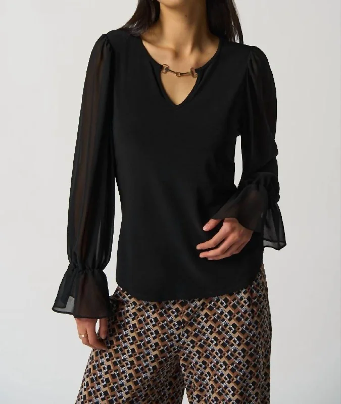 Holiday Gift Guide Sale Ruffle Sleeve Top In Black