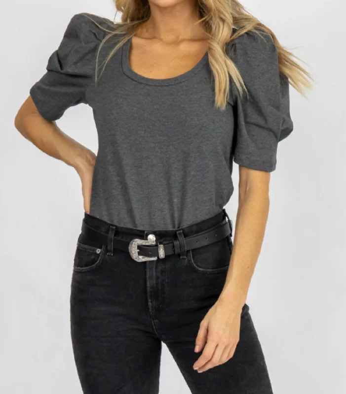 Casual Dresses for Women U-Neck Pleated Puff Top In Charcoal