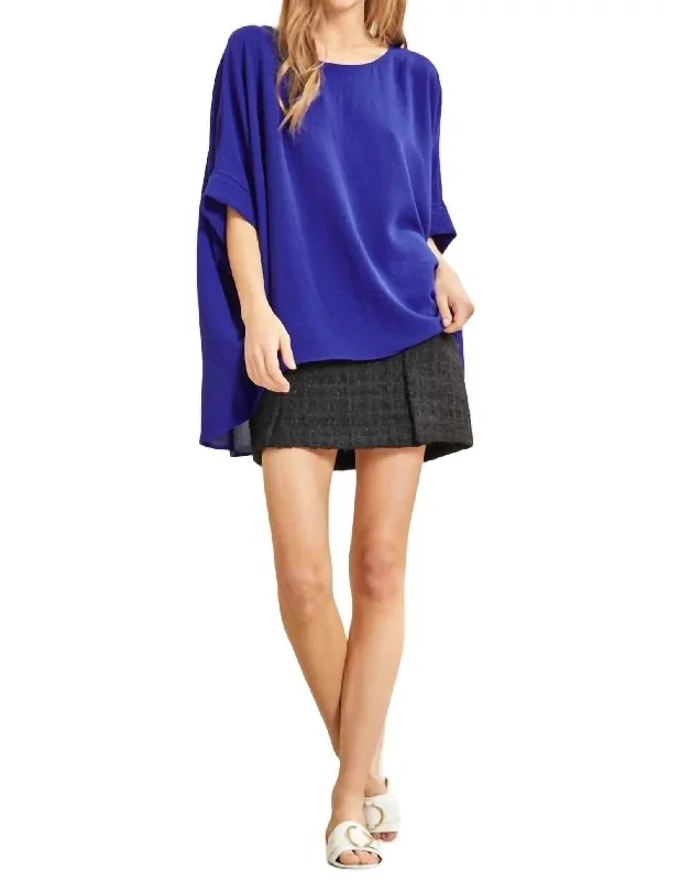 Online Boutique Stores Dolman Sleeve Poncho Style Top In Royal Blue