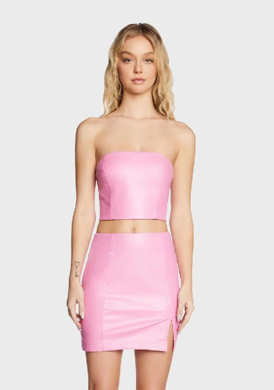 Trend Forward Threads For Her Pink Vegan Leather Tube Top