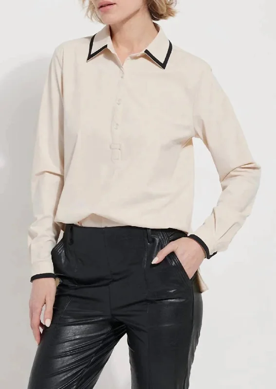 Chic Styles Diana Shirt With Contrast Trim In Crisp Chino