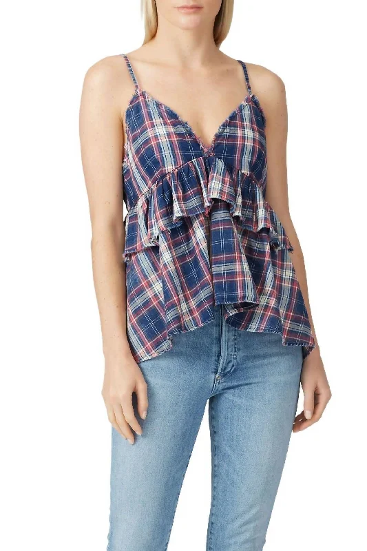 Unleash Your Fashion Vintage Check Romy Top In Blue