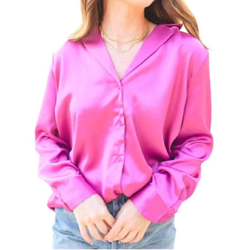 Flash Sale, Don't Miss Classic Satin Shirt In Fuchsia