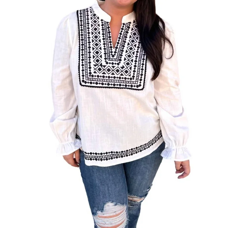 Wardrobe Update Judy Geometric Embroidered Top In Ivory