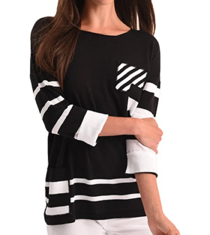 Special Offer For You Stripe 3/4 Sleeve Top In Black/white