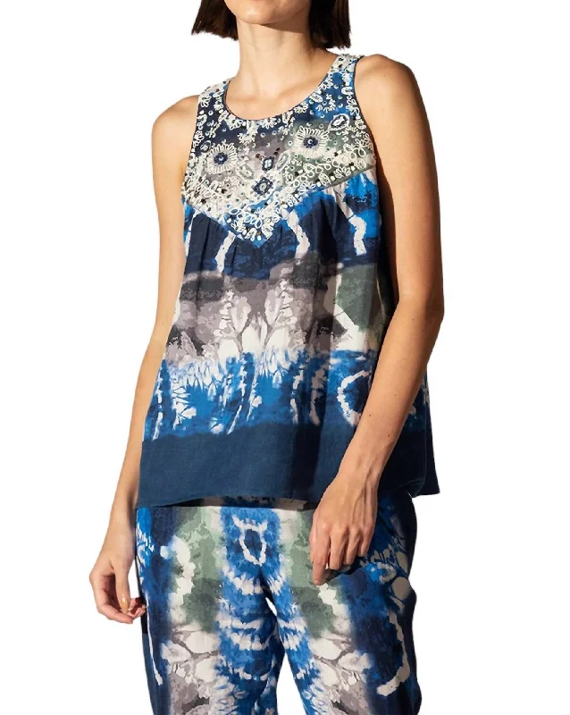 Trend Leading Collection Silvana Top In Indigo Print