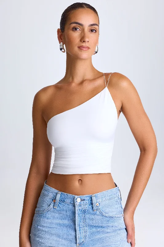 Casual Women's Clothing One-Shoulder Lace-Up Top in White