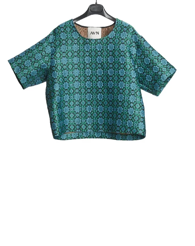 Style Versatile Women's Collection Women's Easy Cool Top In Jacquard Black/green/light Blue