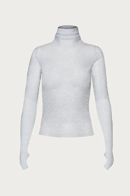 Flash Sales Zadie Lace Turtleneck Top In Blanc Lace