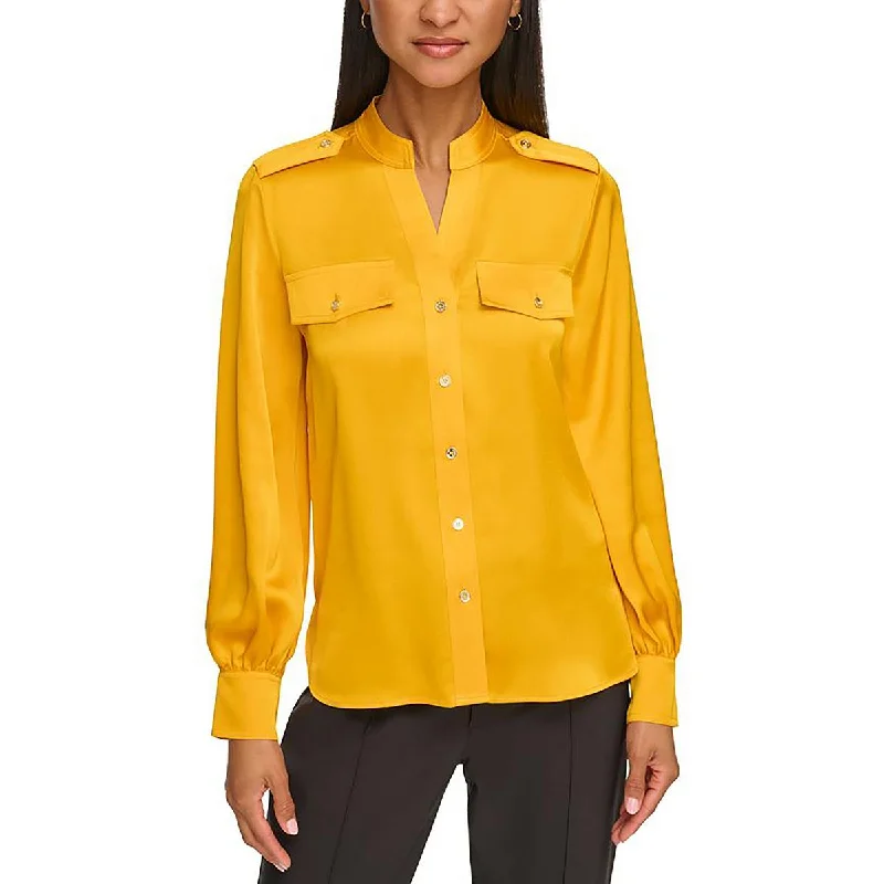 Trend Forward Threads For Her Womens Satin Utility Button-Down Top