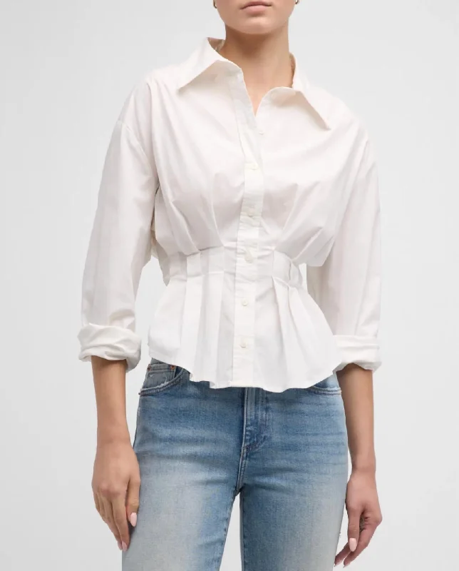 Women's Clothing Boutique Julie Cotton Pleated Shirt In Blanc