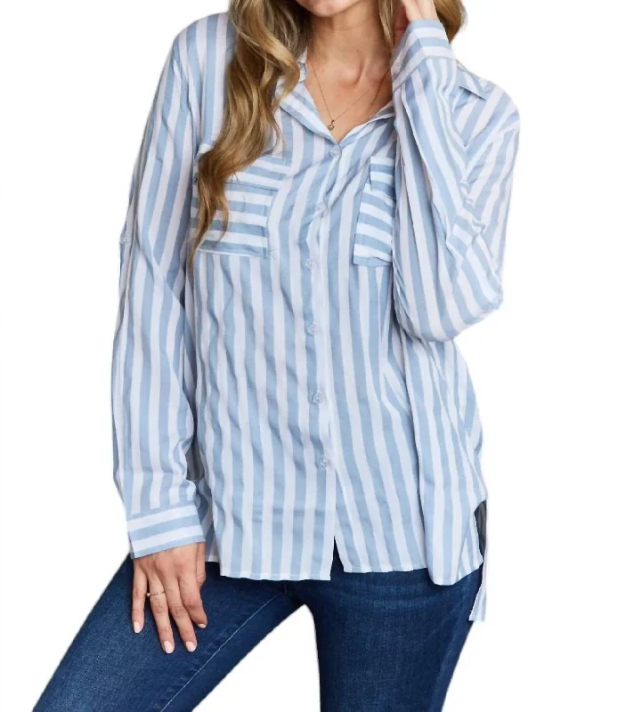 Contemporary Women's Clothing Collared Striped Shirt