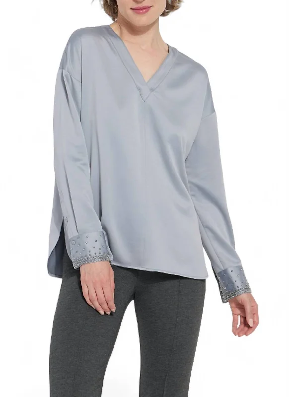 Fashion-forward Women's Wear Iclyn Beaded Satin Top In Blue Fog