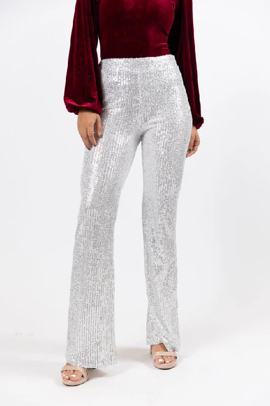 Flash Sale Starts Queen of Hearts Silver Sequin Flare Pants FINAL SALE